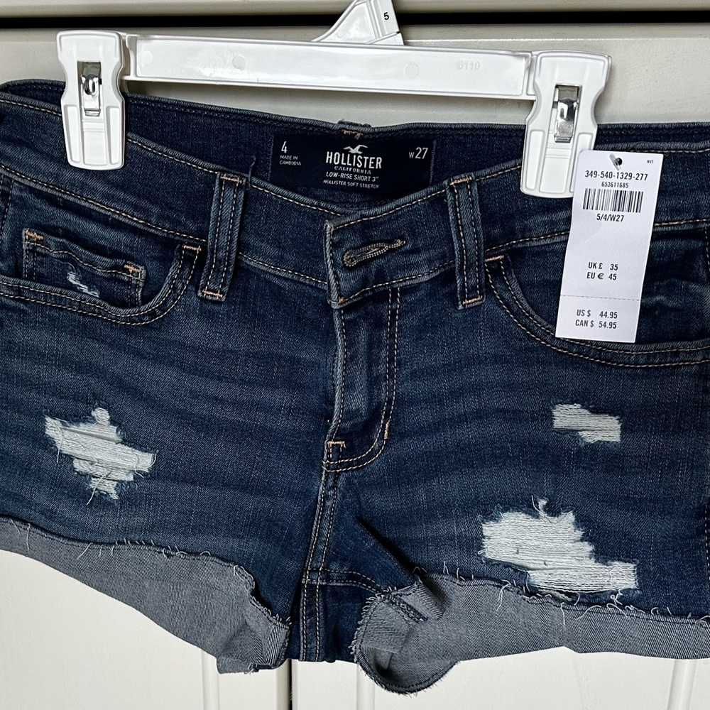 Hollister Women's Distressed Dark Blue Jean Shorts